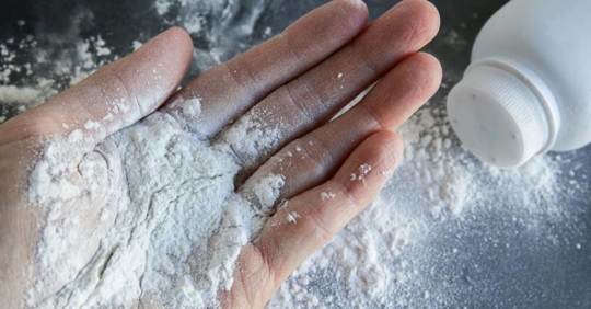 talcum powder on a hand